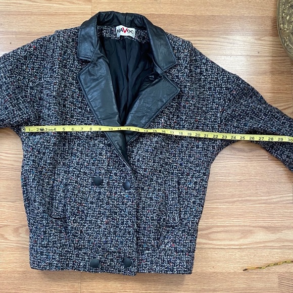 Vintage 80’s  tweed jacket genuine Leather ML - Picture 13 of 14